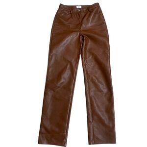 Wilfred Free Vegan Leather Pants High‎ Waisted Brown Straight Leg Trousers Sz 0
